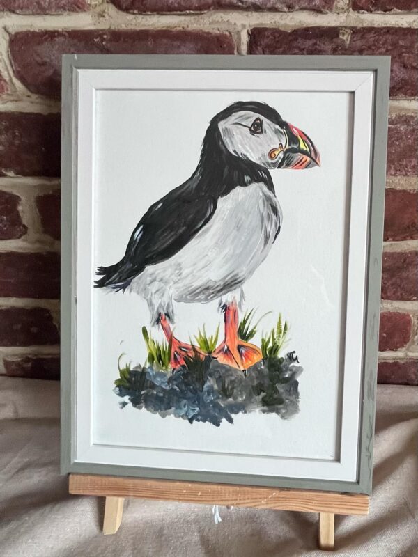 Puffin with vibrant colours framed